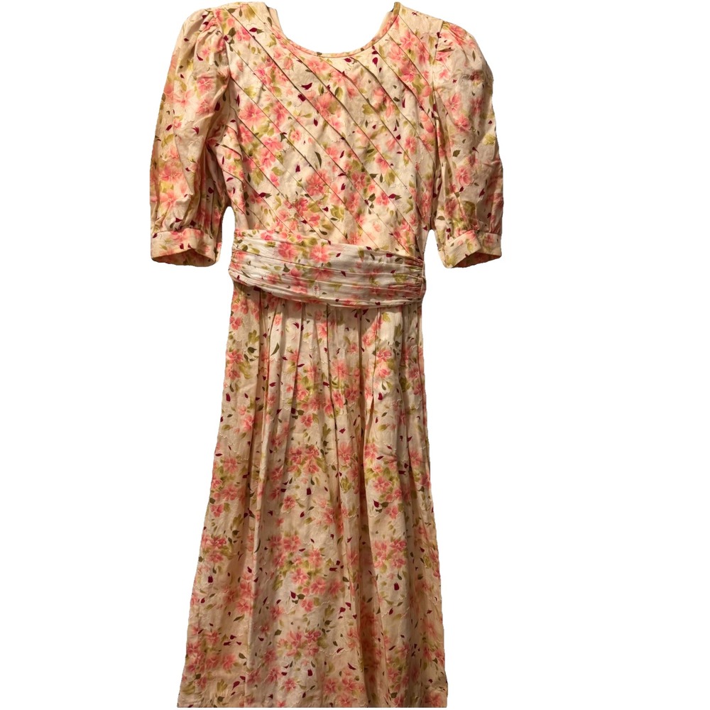 VTG Floral Cottagecore Prairie Dress Womens sz 2 Boho USA Cotton Richard Warren